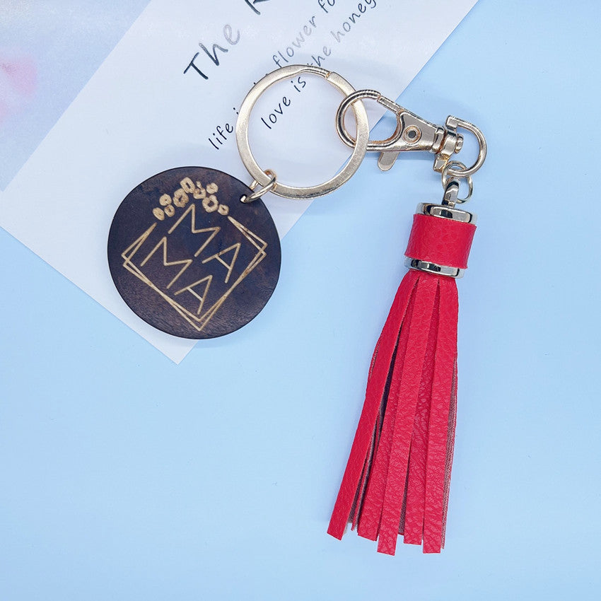 Wholesale Wooden MOM Mother's Day Tassel Creative Keychain